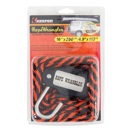 Keeper Keeper Rope Wrangler 3/8 in. W X 16 ft. L Black/Orange Tie Down 250 lb 1 pk 07007